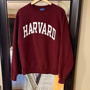 Champion Women's Crewneck Sweatshirt in Maroon with White Harvard Script